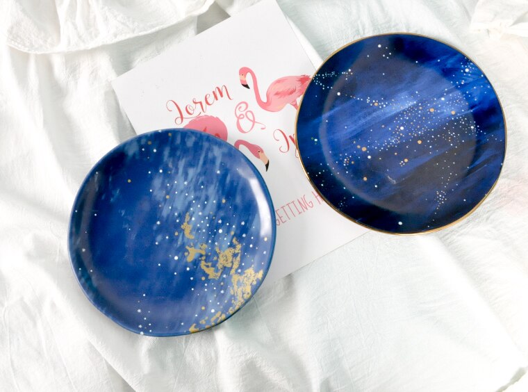 Styl skandynawski gwiaździsty niebieski talerz aksamitne ceramiczne talerze dekoracyjne ceramiczne okrągłe zastawa stołowa domowe talerze dekoracyjne talerz śniadaniowy