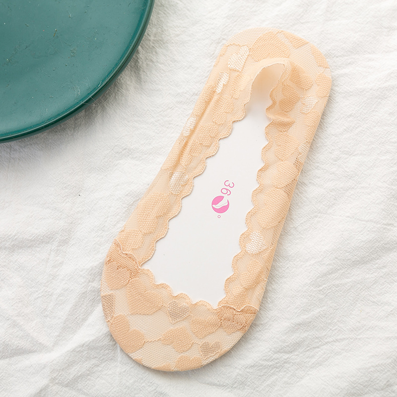 Thin Lace Socks Women Leaves Lace Invisible Socks Thin Ladies Lace Boat Socks Hollow Non-slip Shallow Socks Women Frilly Socks: GRAY