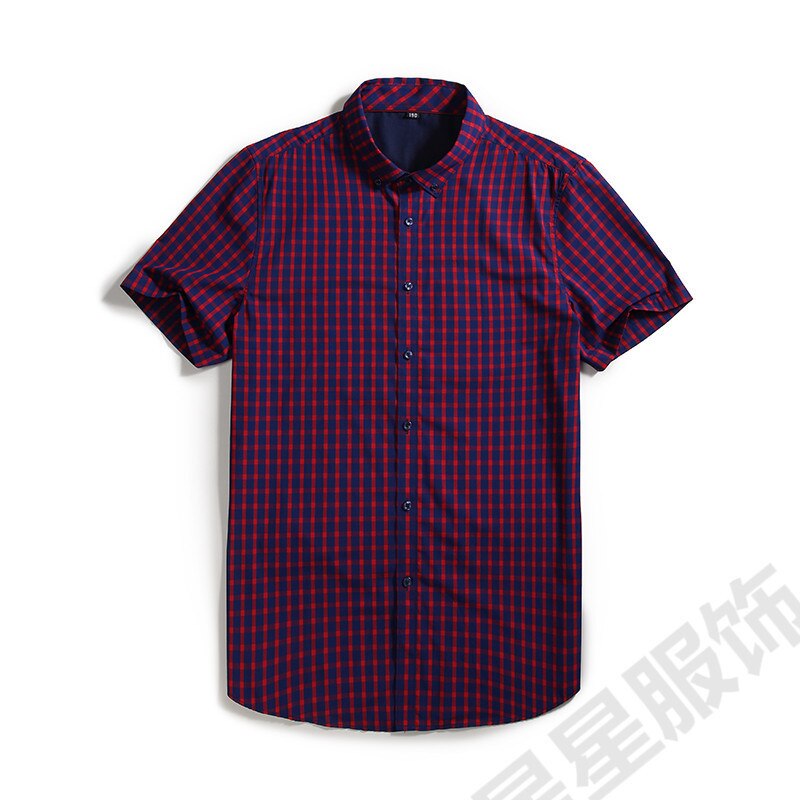 8XL 6XL 5XL camisas de vestir a cuadros de algodón de manga corta para hombres camisas de trabajo de Casual Camisa ajustada Social: 1 / 5XL