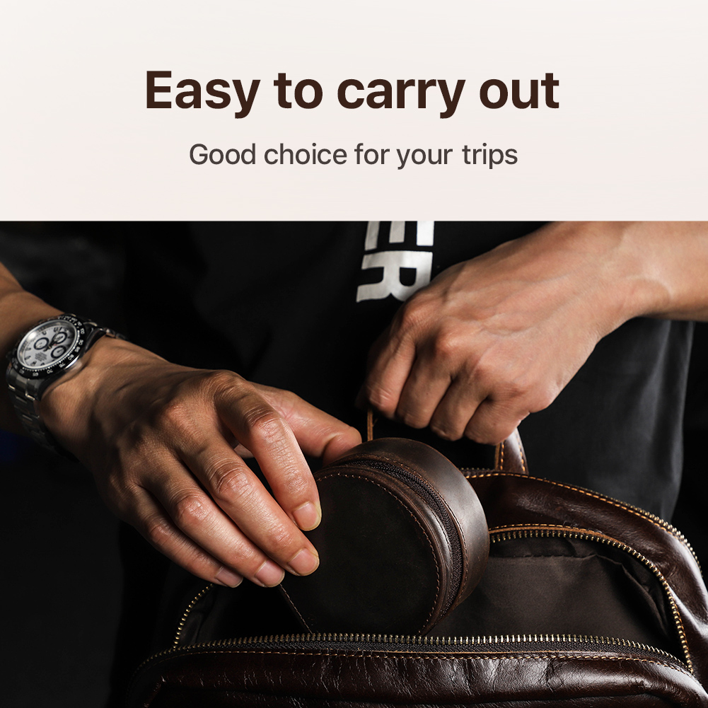 Leather Watch Travel Case Zipper Single Watch Case Storage Soft Cushioned Container for Wristwatch Organizer Box for Men