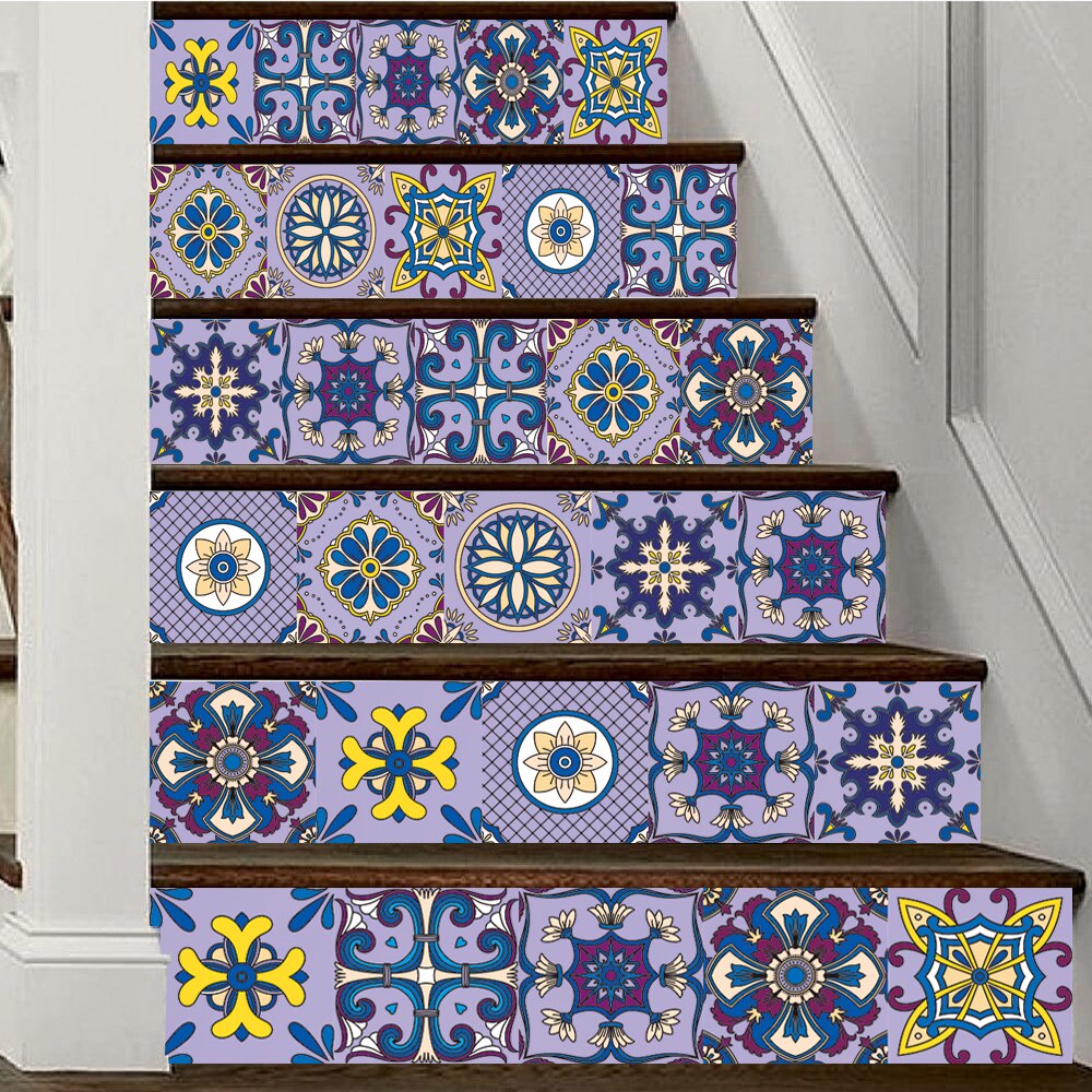 Lilla blomster ornament keramiske fliser veggklistremerke kjøkken garderobe skuff trapp dekorasjon tapet hjemmeinnredning kunst veggdekor
