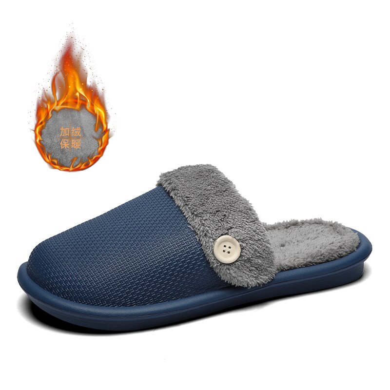 Zapatillas de EVA impermeables para hombre, pantuflas calientes de felpa informales para interior, de algodón, pantuflas para el hogar, invierno,: Blue / 40-41