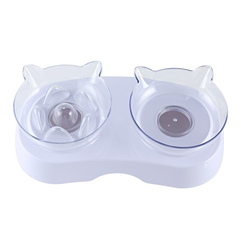Pet Ciotole del Gatto con il Basamento antiscivolo Doppio Gatto Ciotola di Acqua Cibo Feeder Trasparente Cat Ear Forma Arrotondato per cucciolo di Cane Accessori: Double bowl