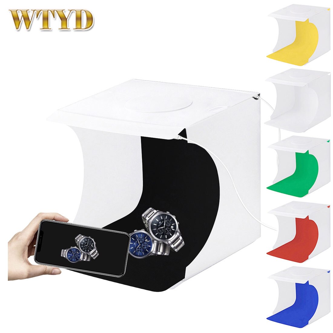 PULUZ 20cm Include 2 LED Panels Folding Portable 1100LM Light Photo Lighting Studio Shooting Tent Box Kit with 6 Colors Backdrop