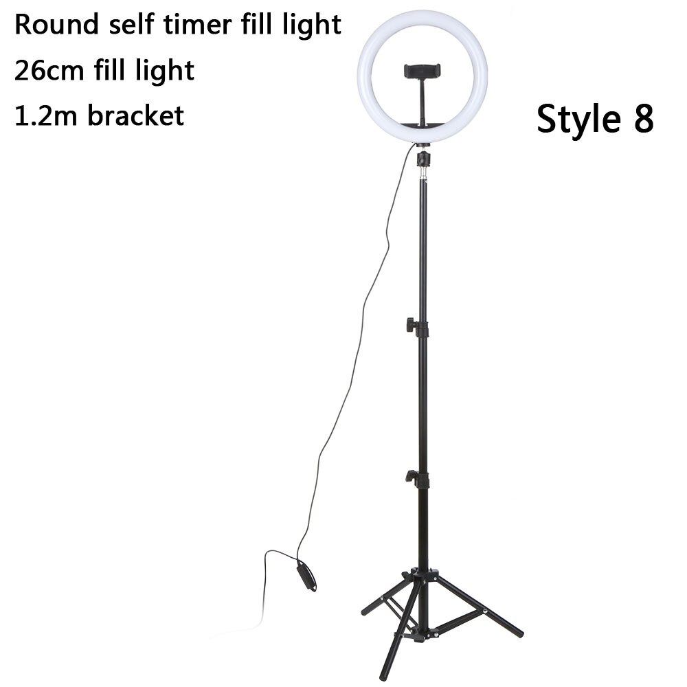 Fotografering makeup lampe spejl led selfie lys 260mm dæmpbar make up kamera telefon lampe med bordstativ telefon holder stand: Stil 8