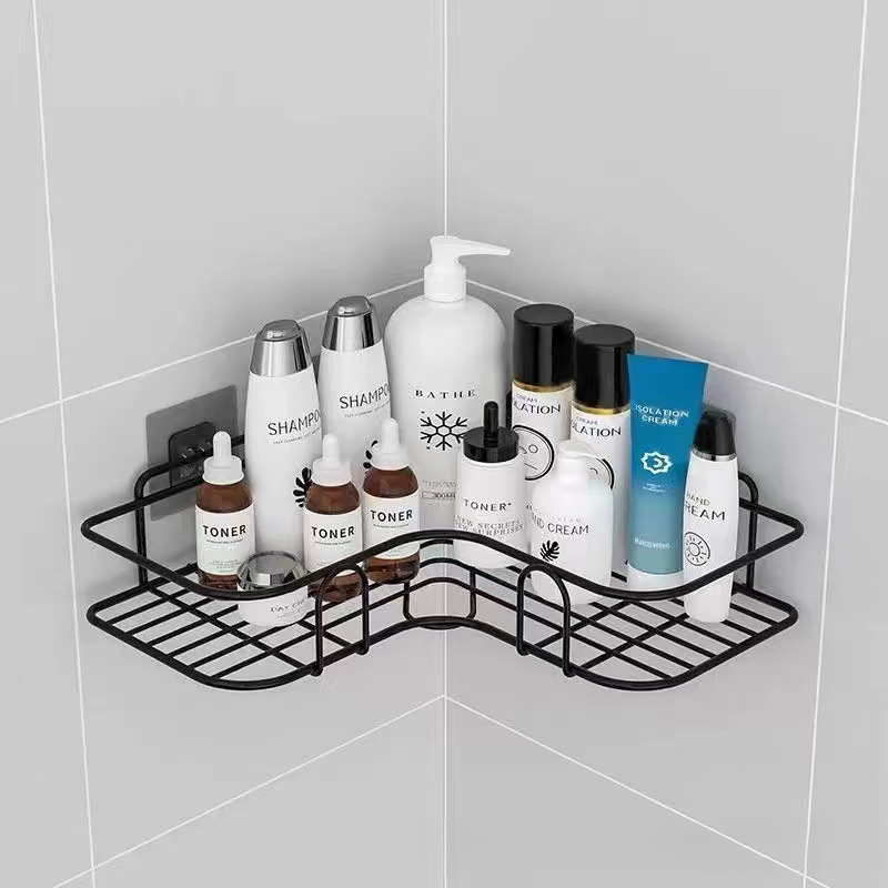 Montado na parede do banheiro prateleira de canto armazenamento ferro chuveiro dreno cesta cosméticos rack shampoo titular organizador do banheiro prateleiras parede: Bronze