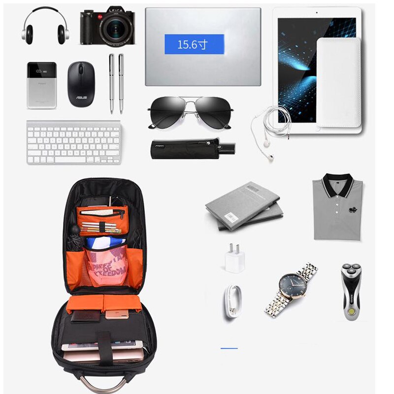 Ingen nyckel stöldskydd män ryggsäckar självlysande 15.6 tums usb laddning laptop manlig mochila college skolryggsäck