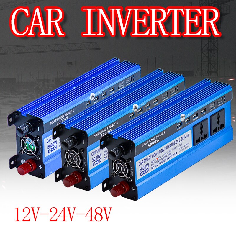 Solenergi inverter 12/24/48v 220v 5000w inverter spænding converter transformer 4 usb solenergi inverter oplader til bil hjem