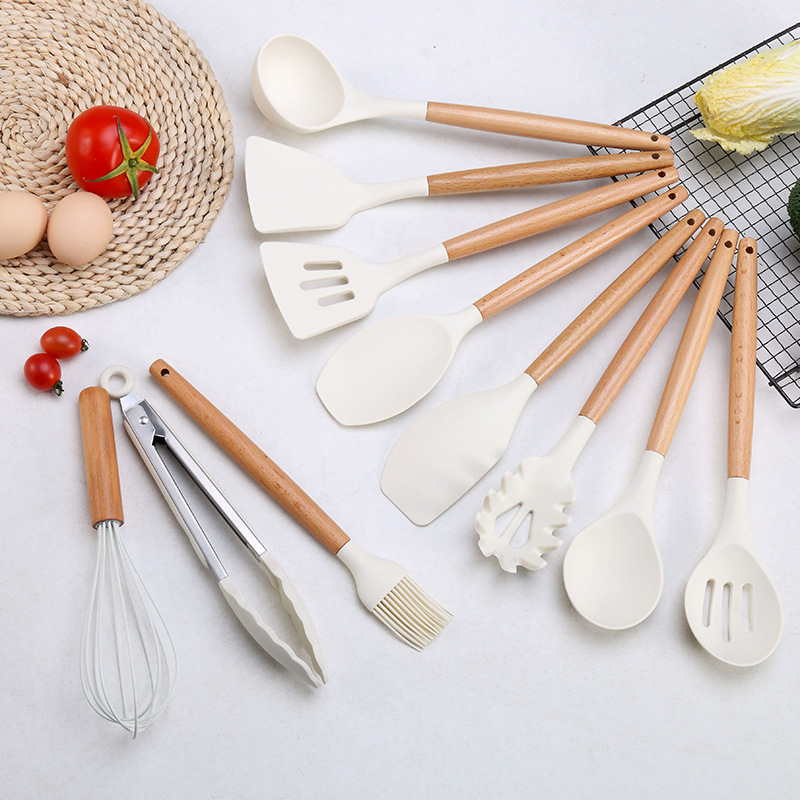 Silikon Küchengeräte Holzgriff Zange Spatel Löffel Bürste Schneebesen Küche Kochute nsilien Küchen helfer Zubehör