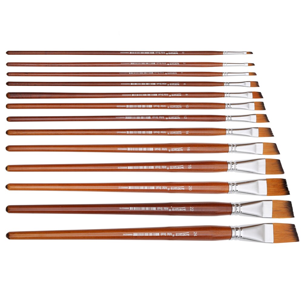 Dainayw-pinceles angulares para pintar, pincel de pintura con mango largo, forma oblicua, pintura de acuarela, pelo acrílico de nailon, 13 Uds.