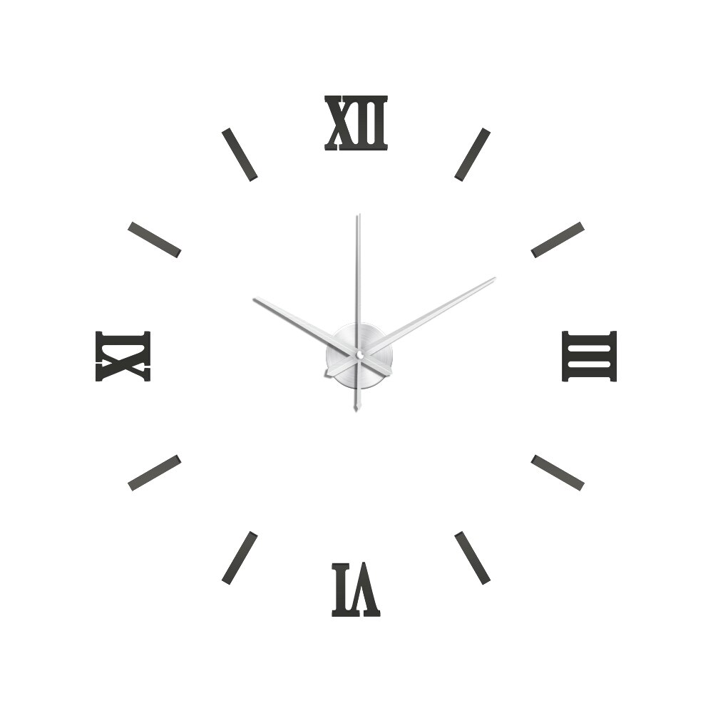 50cm 3D Wanduhr Moderne DIY Acryl Spiegel Aufkleber Uhr für Wohnzimmer Schlafzimmer Wohnkultur Große Stille elreloj Wandbild: Schwarz / 30Zoll