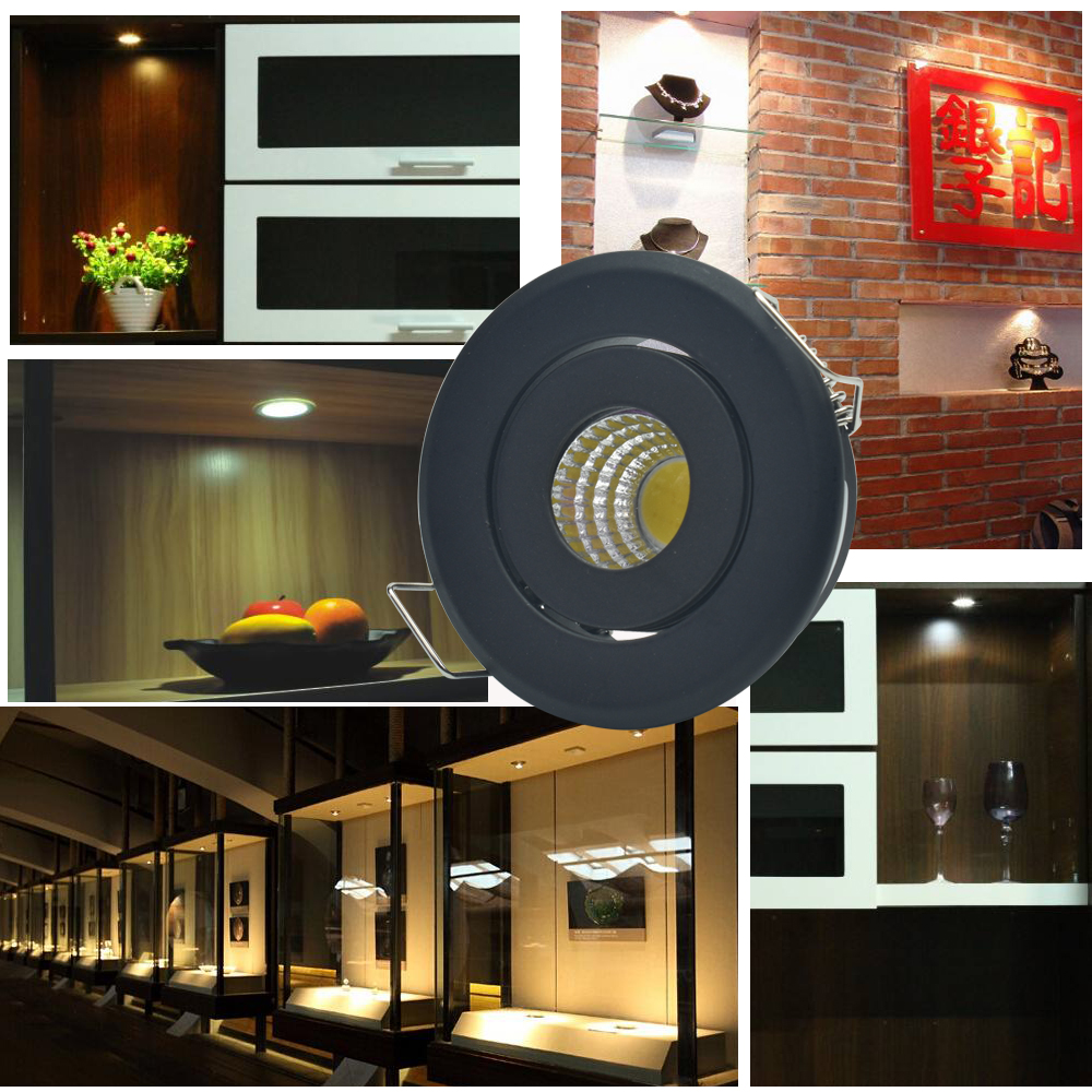 Mini COB LED Spot - 12V 3W - 40-45mm Utkutt - Aluminium Kropp - Montre & Skap Belysning