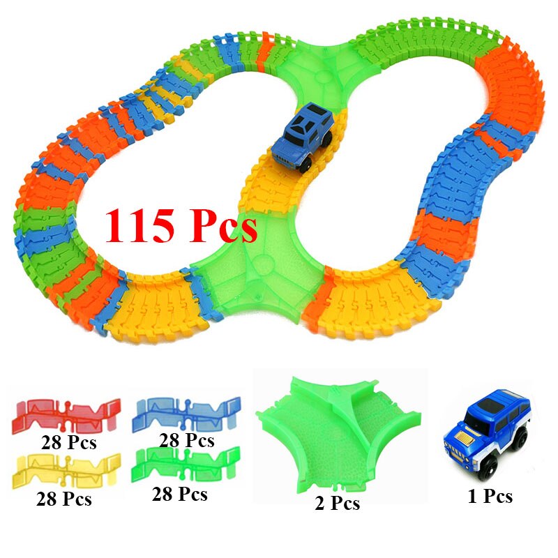 Diy Monteren Universal Racing Set Spoor Auto Flexibele Educatief Rail Auto Puzzel Speelgoed Voor Kinderen: 115Pcs Set