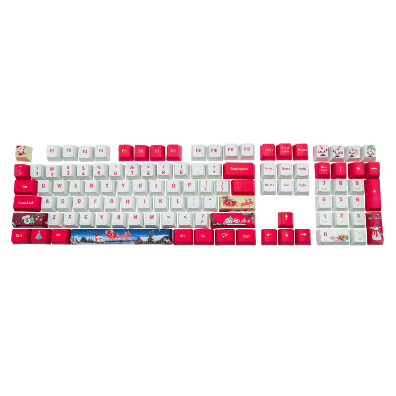 1set 108 Keys PBT Dye Sub Keycaps Full Set Mechanical Keyboard Keycaps PBT Cap: Santa Claus