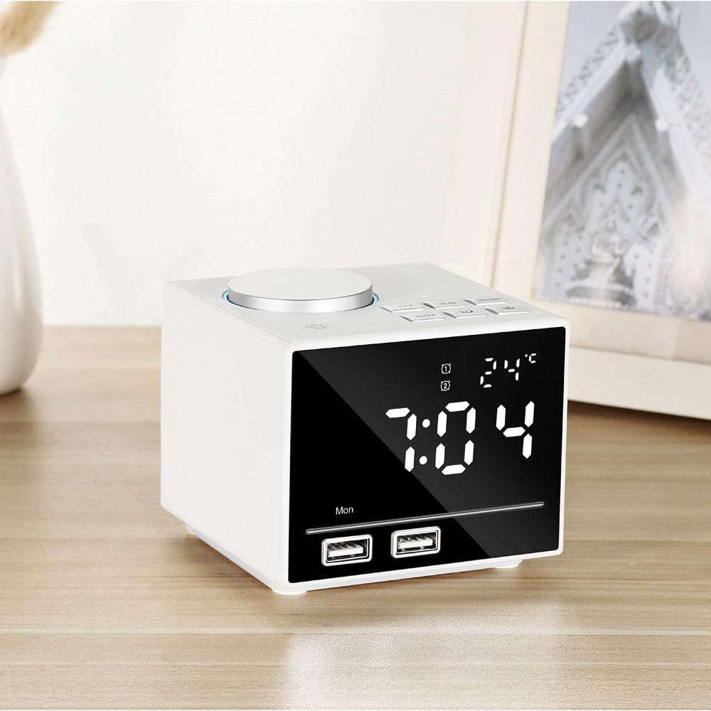 USB Charging and Speakerphone Digital LED Alarm Clock Bluetooth Radio Bluetooth Color Changing Alarm Clock FM Radio: White