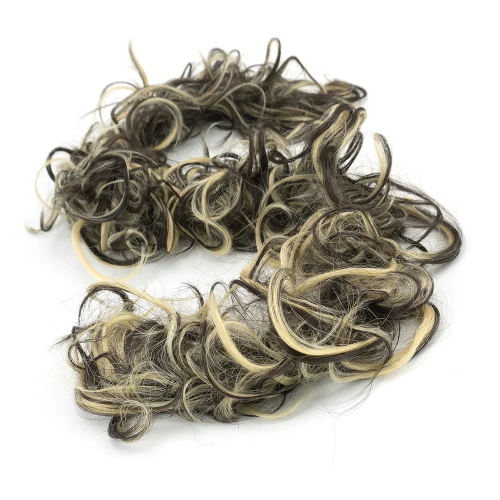 Chignon synthétique en désordre morceau de cheveux bouclés ondulés chouchous Extensions longues Extensions de queue de cheval queue de cheval envelopper autour du chignon cheveux: GRIS