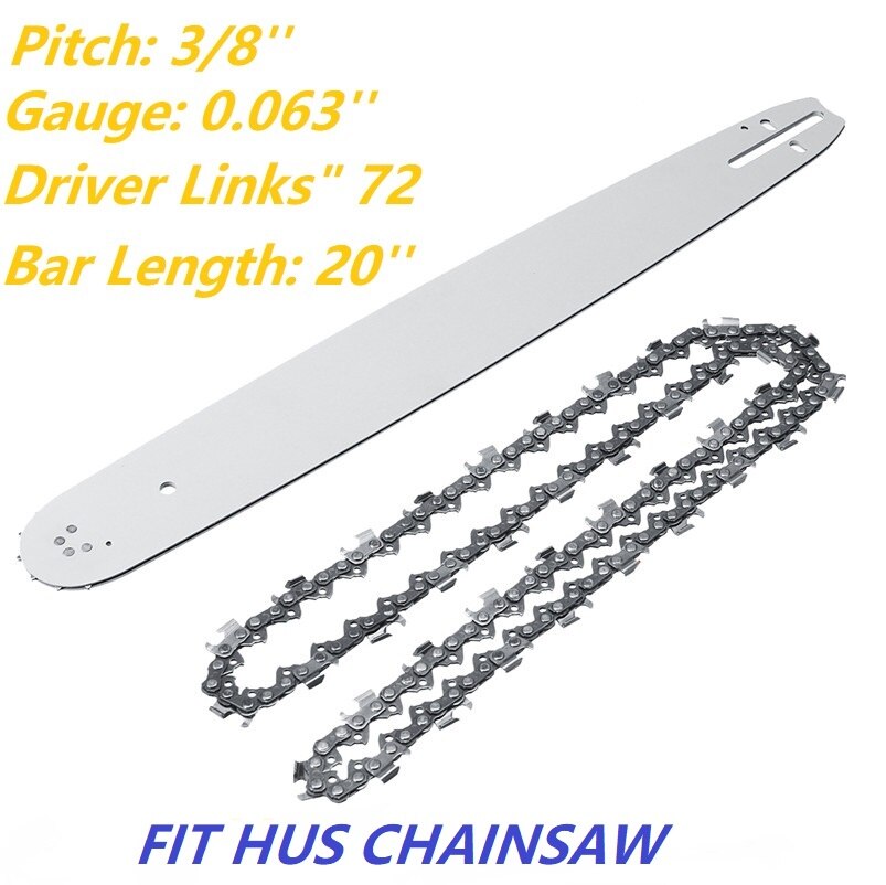 20 Inch Chainsaw Guide Bar & Wood Cutting Saw Chain 3/8'' 72DL 72 Driver Links .063" Gauge Fit Husqvarna 362 365 372 & More