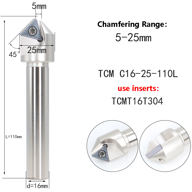 LIHAOPING TCM herramienta de chaflán de 45 grados 12 16 20 mm C20-40-120 torno CNC fresa de acero de tungsteno TCMT fresa de extremo de inserción de carburo: 36 mm
