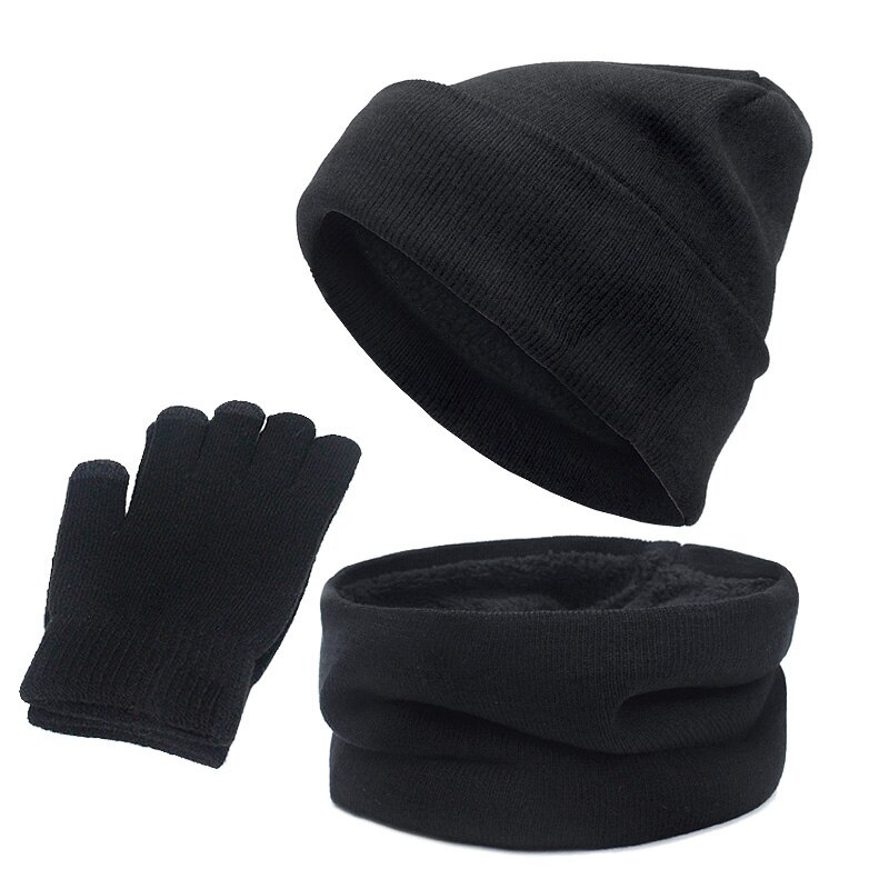 Ensemble de trois pièces pour hommes et femmes, chapeaux, écharpes, gants, pour l'hiver, , écran tactile, chapeau épais, pour garçons et filles: A