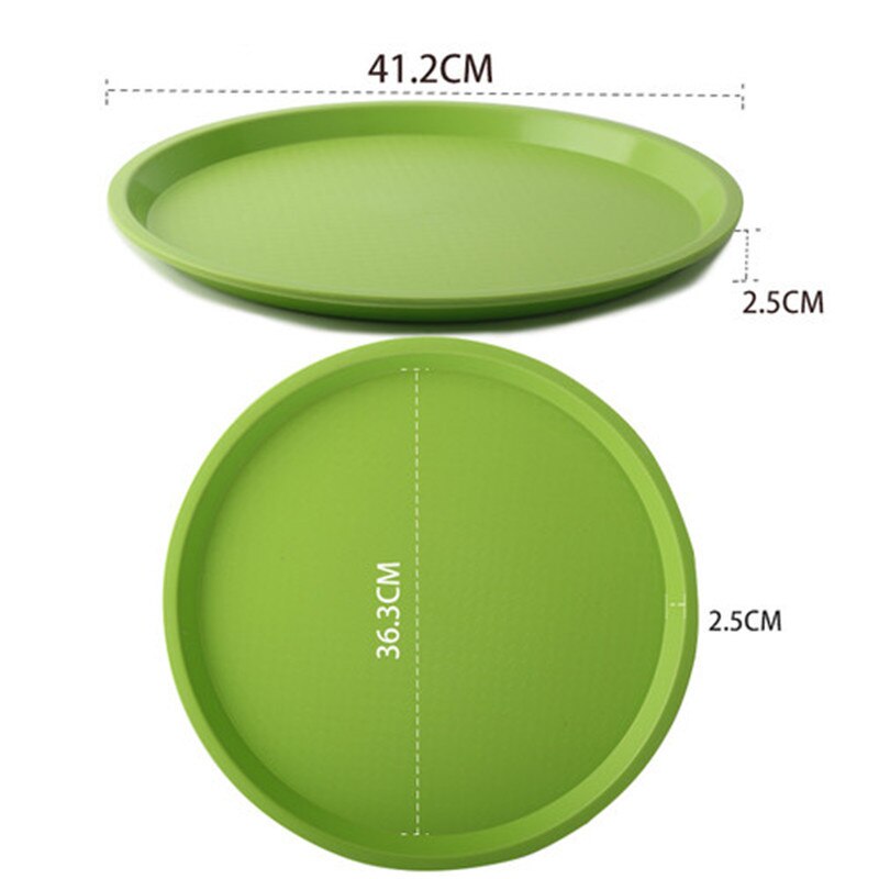 non slip Round Plastic Tray Restaurant Serving Plate Lined Non-Slip Tray Coffee Drinks Tray Fast Food Serve Dishes Bar Tool: Green 41.2cm