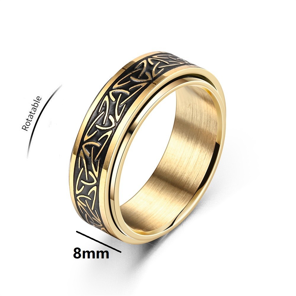 Viking Keltische Rune Roterende Angst Gezamenlijke Ring Voor Mannen Anti Stress Rvs Spinner Fidgets Ring Anillo Antiestres: 7 / Black