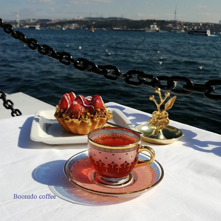 Verre or turc tasse à café et soucoupe ethiopie Mini Dessert thé tasses arabe clair coloré pour fille Taza café cuisine AF50BD
