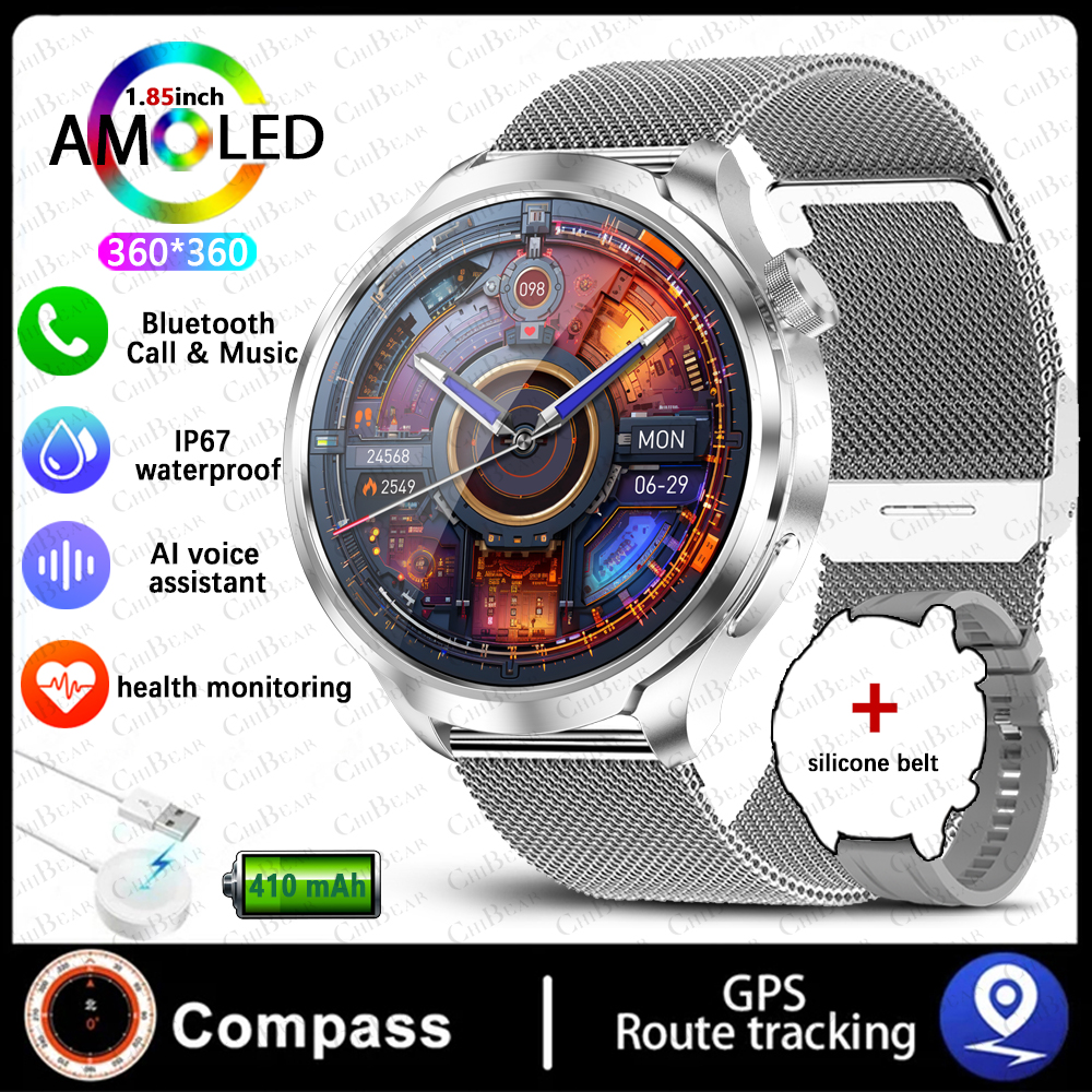 Esporte militar gps pista relógio inteligente masculino 1.85 Polegada tela nfc bússola freqüência cardíaca esporte fitness à prova dwaterproof água bt chamada smartwatch: Vermelho