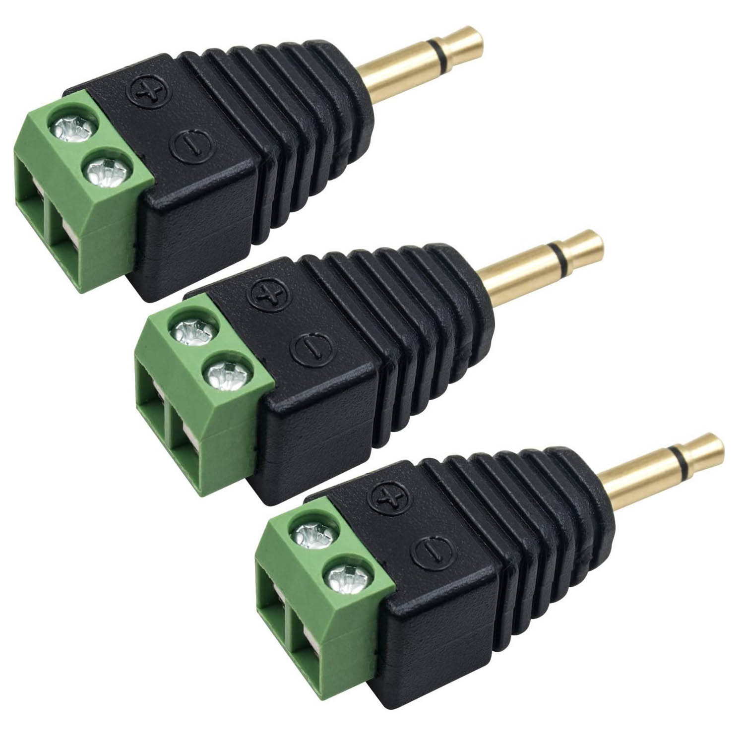 3pcs Adapter Converter 3.5mm 1/8" TS Mono Male Plug To 2 Pin AV Screw Video AV AUX Balun Speaker Wire Screw Terminal Solderless