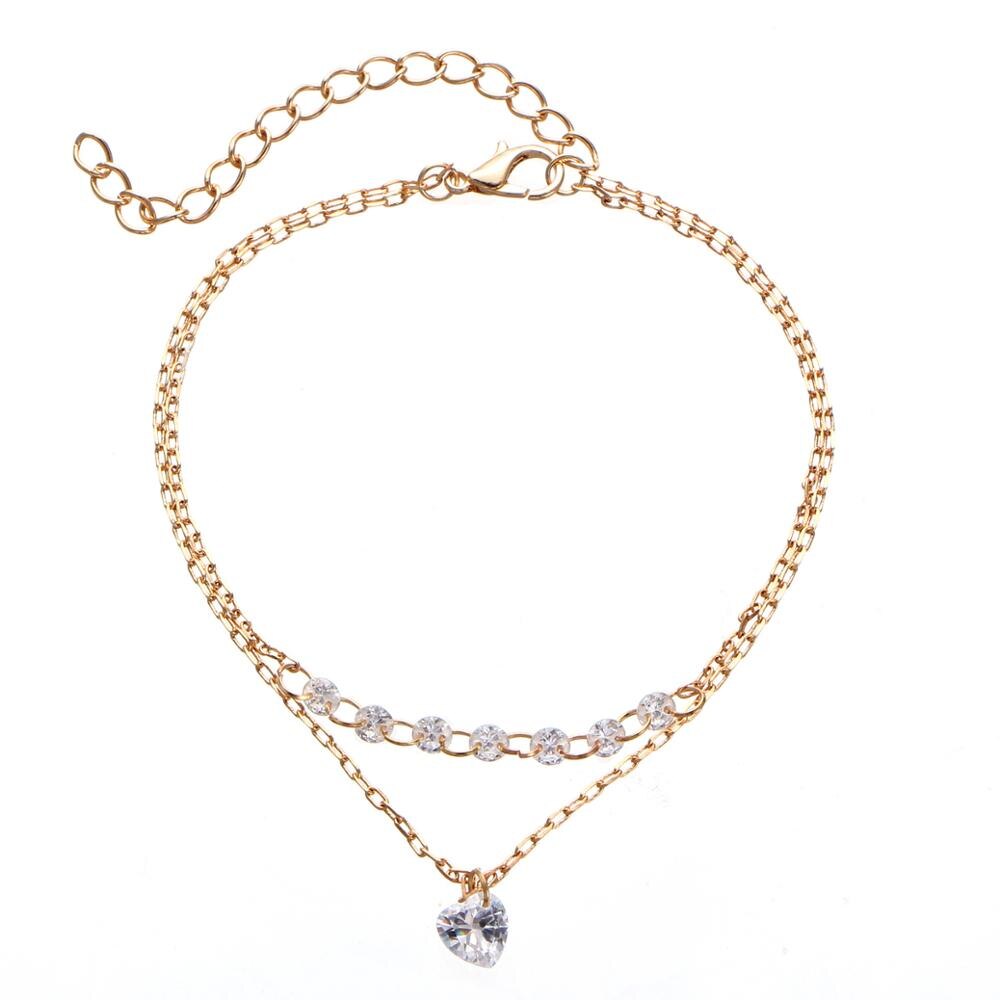 Korea Jewelry Multi-layer Crystal bead Heart Chain Bracelets For Women Girls Friendship Best CB007