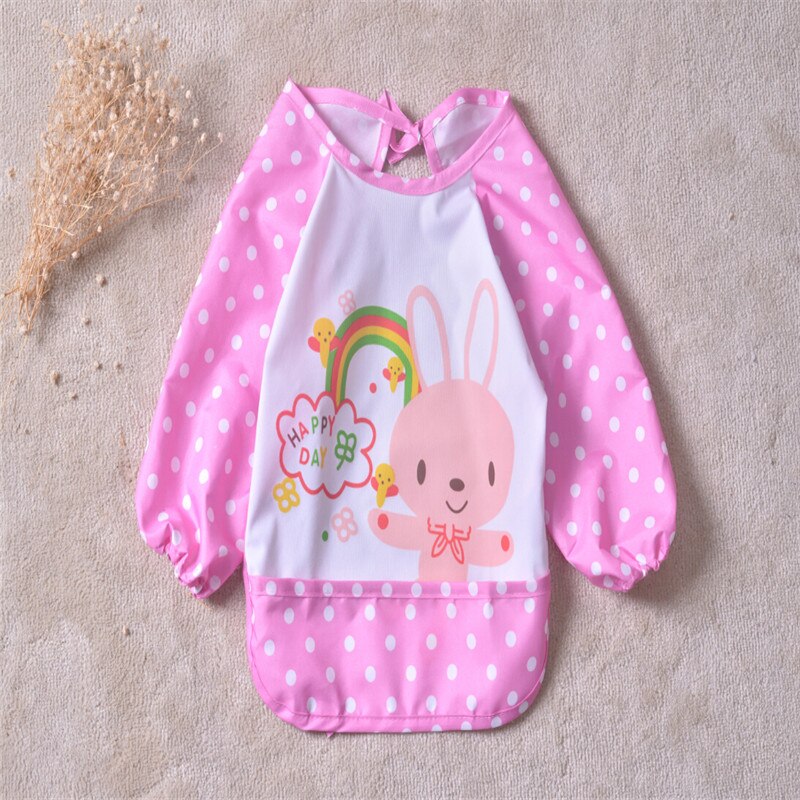 0-3Y Toddler Silicone Bibs Feeding Baby Crumb Catcher Wipeable Waterproof Pocket Long Sleeve Bib Cartoon Paint Play Apron