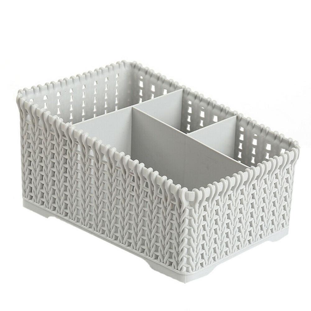 Huishoudelijke imitatie rotan kantoorafval opbergmanden opbergmanden cosmetica afstandsbediening make-up organizer mand voor badkamer  a6 t 1: Donkergrijs