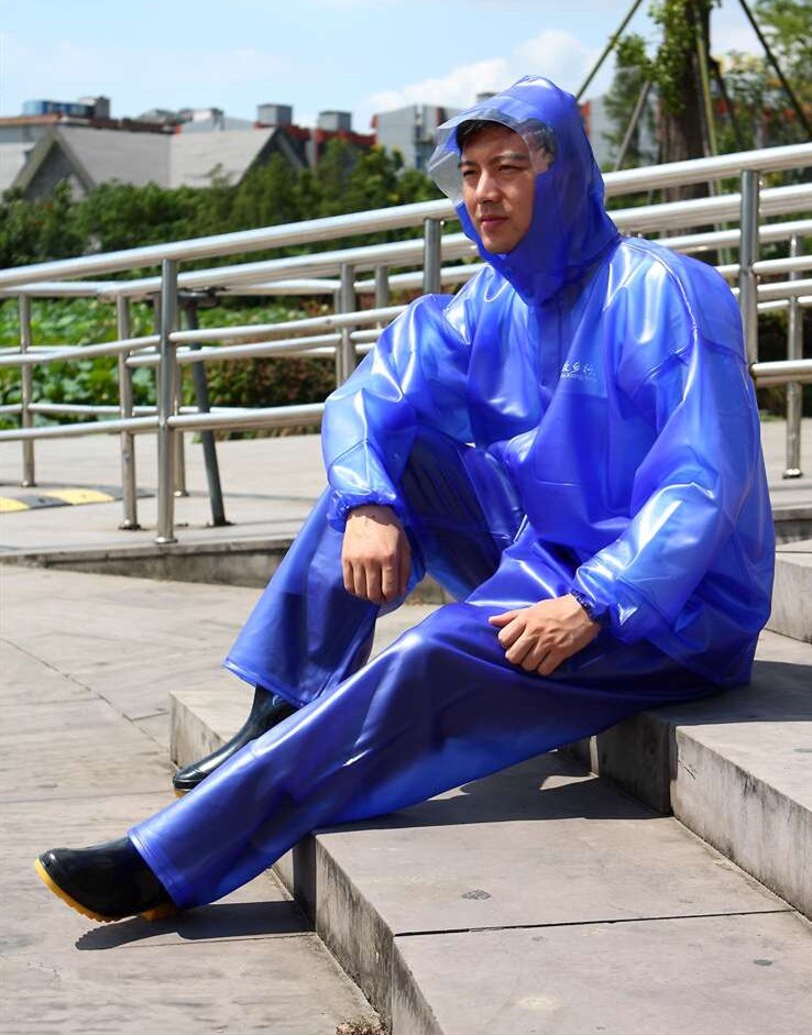 Transparent Raincoat Plastic Waterproof Men Motorcycle Rain Jacket Blue Thick Raincoat Poncho Gabardinas Woman Jacket AC50RC