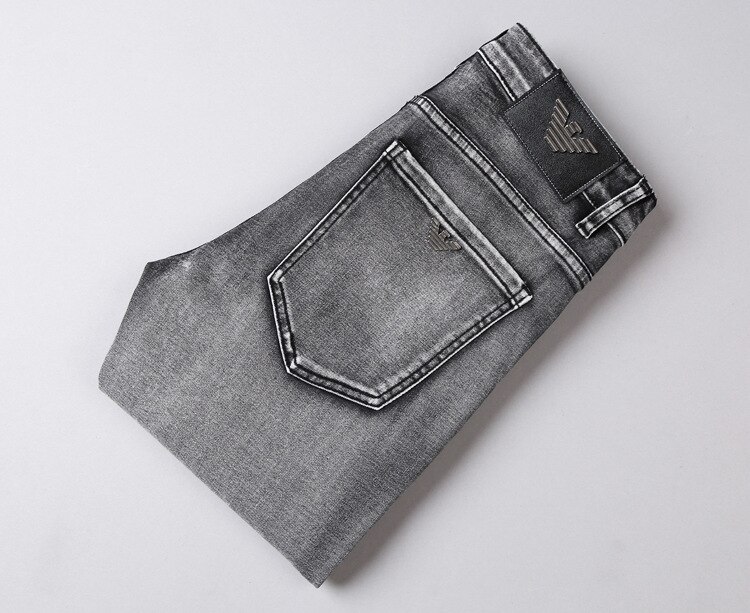retro Herbst Winter herren Jeans Baumwolle Dünne Elastische Italien Adler Geschäft Hosen Klassische Jeans Denim Hosen Männlichen Schlauch: dunkel grau / 35