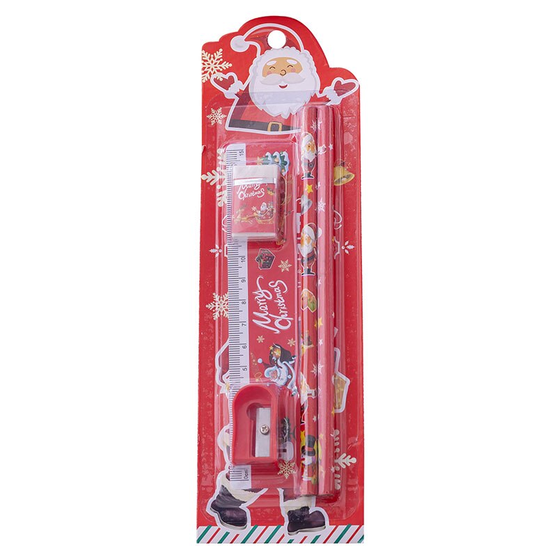 5Pcs/Set Christmas Stationery Set Cartoon Pencil Ruler Eraser Pencil Sharpener Kids Kindergarten Pupil Student School SA