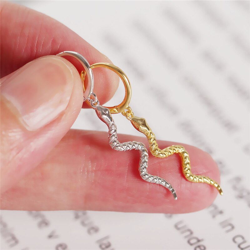 CANNER Women&#39;s Punk Style Animal Snake Earrings 100% 925 Sterling Silver Earrings Gold Silver Snakelike Pendant Stud Earrings