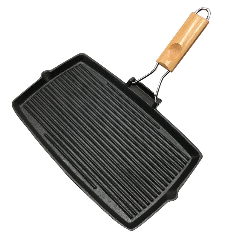 Rechthoekige Dikke Gietijzeren Koekenpan Gestreepte Steak Pot Ongecoat Non-stick Barbecue Pot Picknick Pot