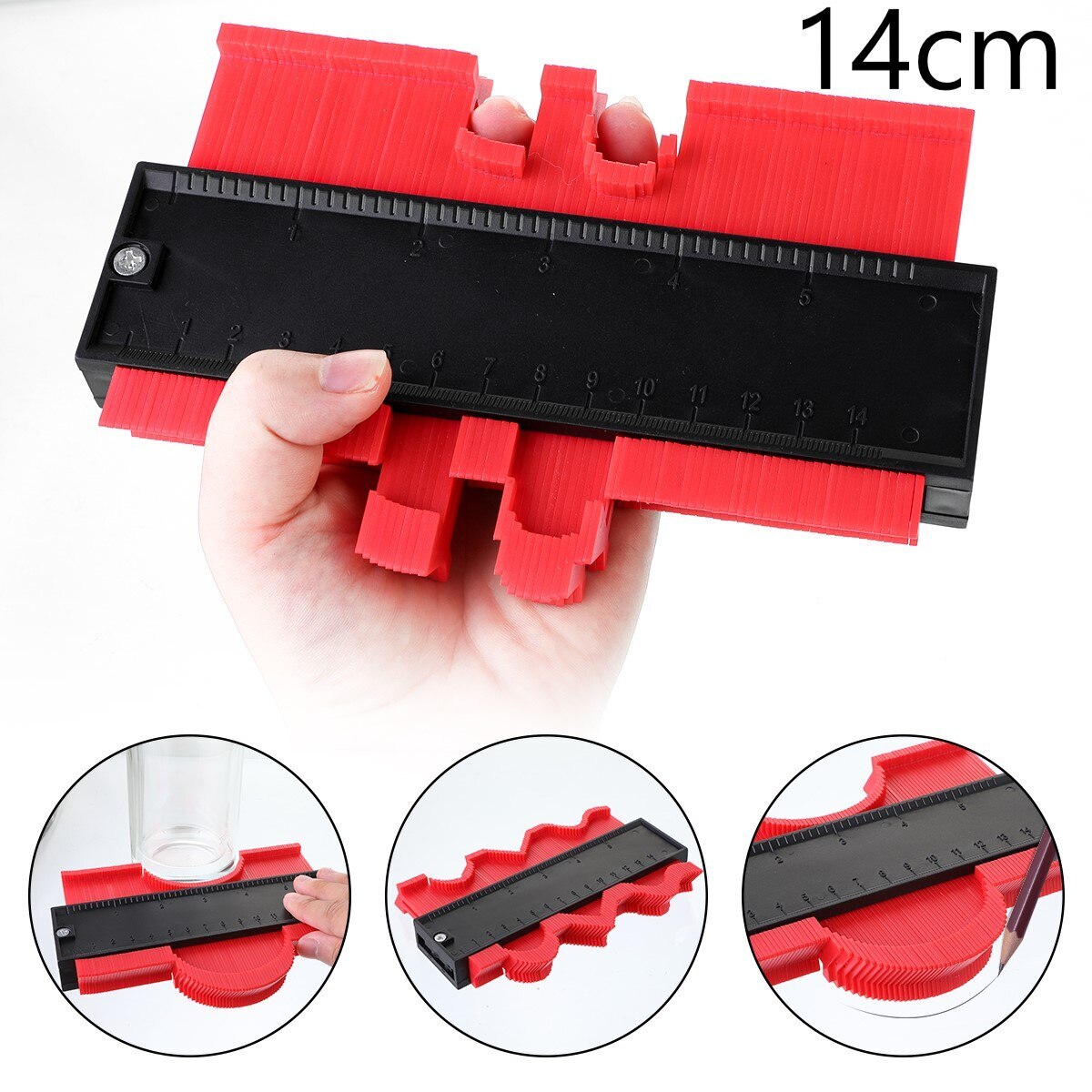 12/14/25cm Contour Gauge Plastic Profile Copy Contour Gauges Standard Wood Marking Tool Tiling Laminate Tiles General Tools: 14cm red