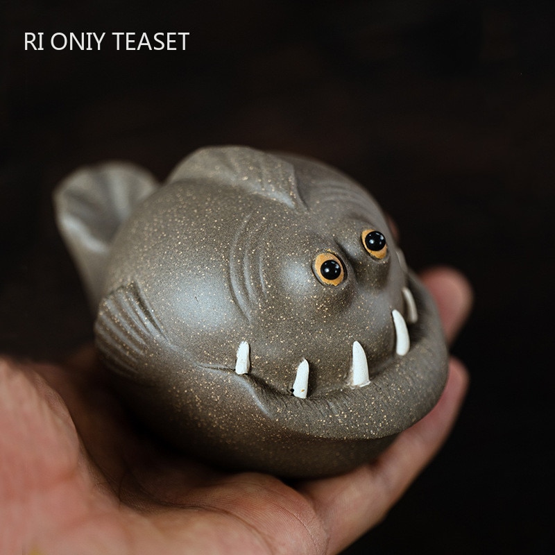 Statue de modèle de requin fait à la main, ornements créatifs, Sculpture chinoise Yixing, thé en argile violette, décoration de bureau pour animaux de compagnie