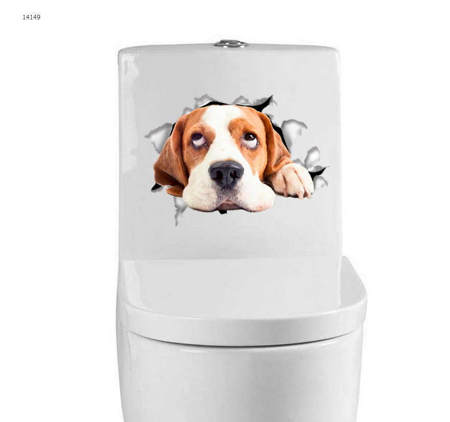 Katte 3d væg klistermærker toilet klistermærker hul visning levende hunde badeværelse til boligindretning dyr vinyl klistermærker kunst klistermærke plakat: F