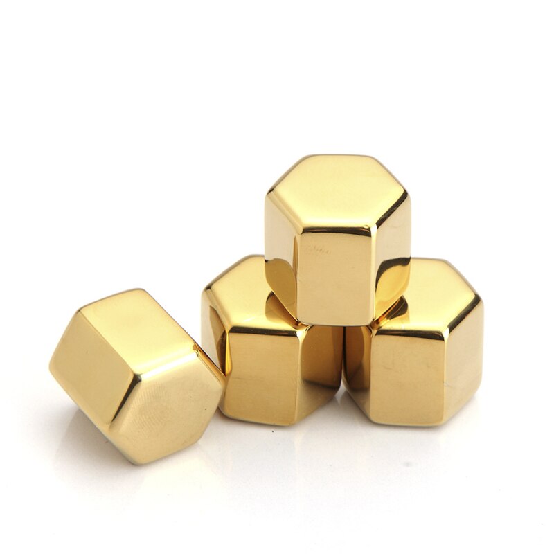 Hexagon Shape Golden Stainless Steel Whisky Ice Cubes Bar Vodka Whisky Wine Beer Cooler Rocks Coolers Holder Boxed Chiller Tools