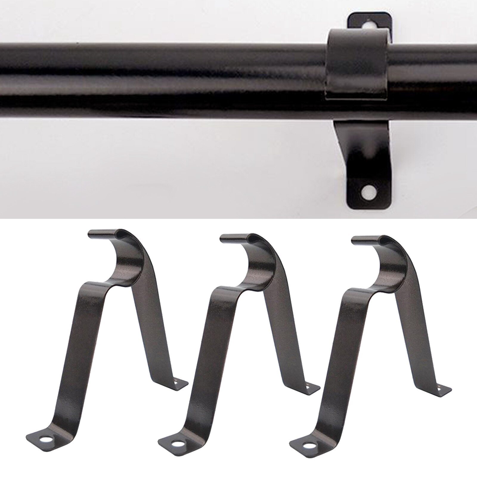 3pcs Curtain Rod Brackets Heavy Duty Metal R Type Rod Holders Support Curtain Pole Wall Brackets with Screw