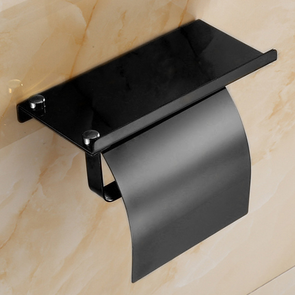 Rustfrit stål toiletpapirholderholder universal multifunktionel mobiltelefon vægmonteret med hyldevæsker støvtæt rulle