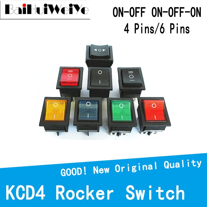 5PCS KCD4 Rocker Switch 2/3 Position 4/6 Pins Electrical Equipment With Light Power Switch Switch 16A 250VAC/ 20A 125V ON-OFF-ON