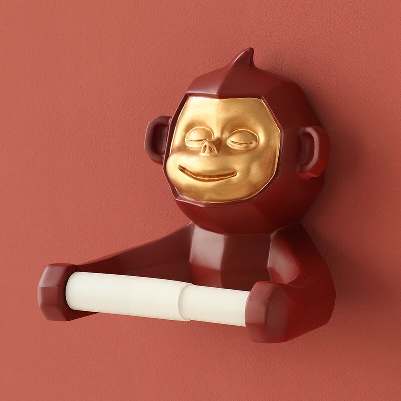 Nordic Cute Monkey Toilet Roll Paper Holder Bathroom Wall-mounted Tissue Hanging Storage Rack: Red