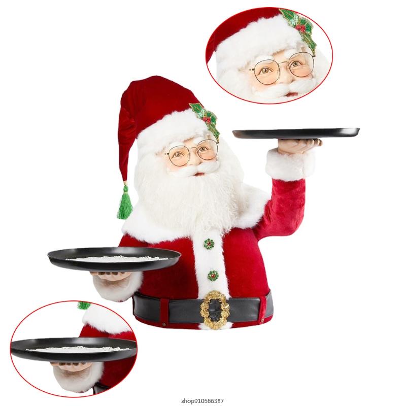 Christmas Santa Snack Holder Fruit Plate Decoration Resin Material Santa Statue Home Decoration Afternoon-tea Cake