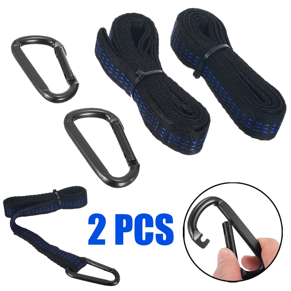 2pcs Adjustable Tree Hanging Belt Strong Extension Hammock Straps Heavy Duty Suspension +2 Buck For Camping Outdoor Suoo