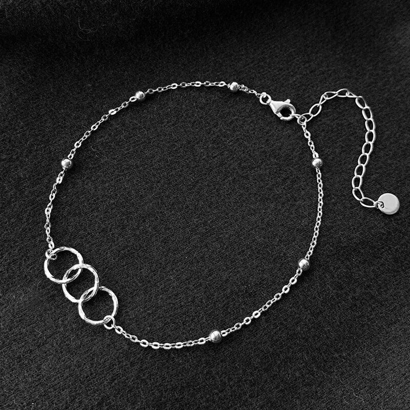 Tobillera de pie de cadena de eslabones de tres círculos para mujer y niña, abalorio de plata 925 Simple, joyería de boda SM012