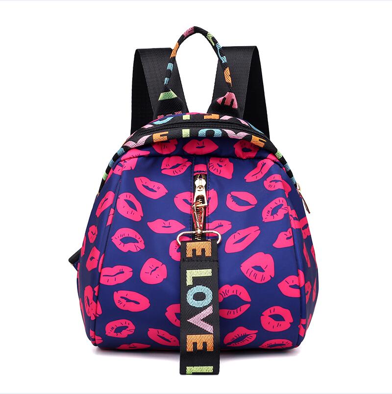 Color Ribbon Fun Printing Women Backpack Girl Travel Small Portable Bag Mini Lightweight Waterproof Knapsack: Red Lips