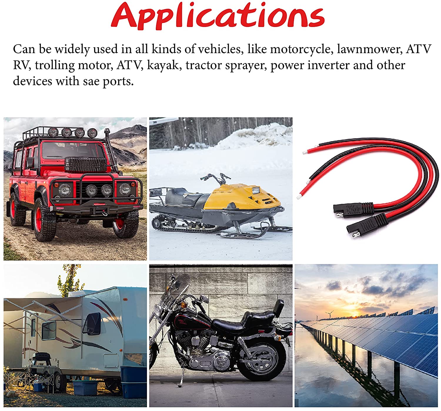 Lot de 2 rallonges avec connecteur SAE, 10awg, 1ft, câble d'extension pour automobile, connecteur à déconnexion rapide SAE, panneau solaire