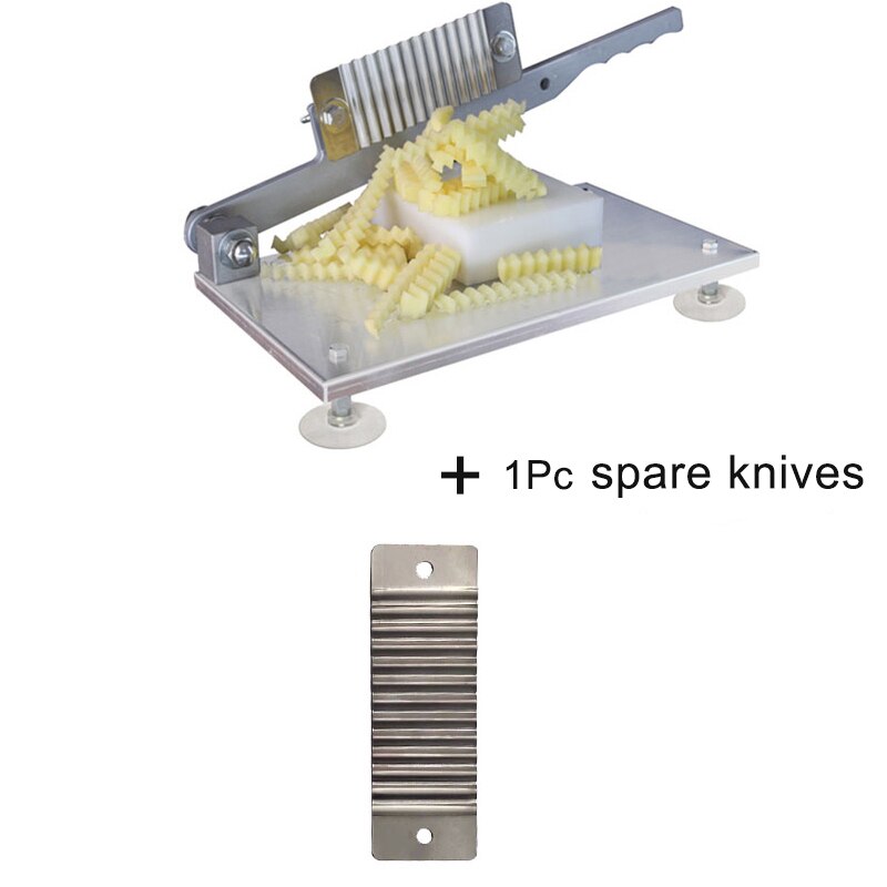 Commercial Stainless Steel Potato Chip Slicer French Fries Potato Cutter Potato Wavy Slicing Kitchen Vegetable Fruit Knives Tool: With 1 Spare knives
